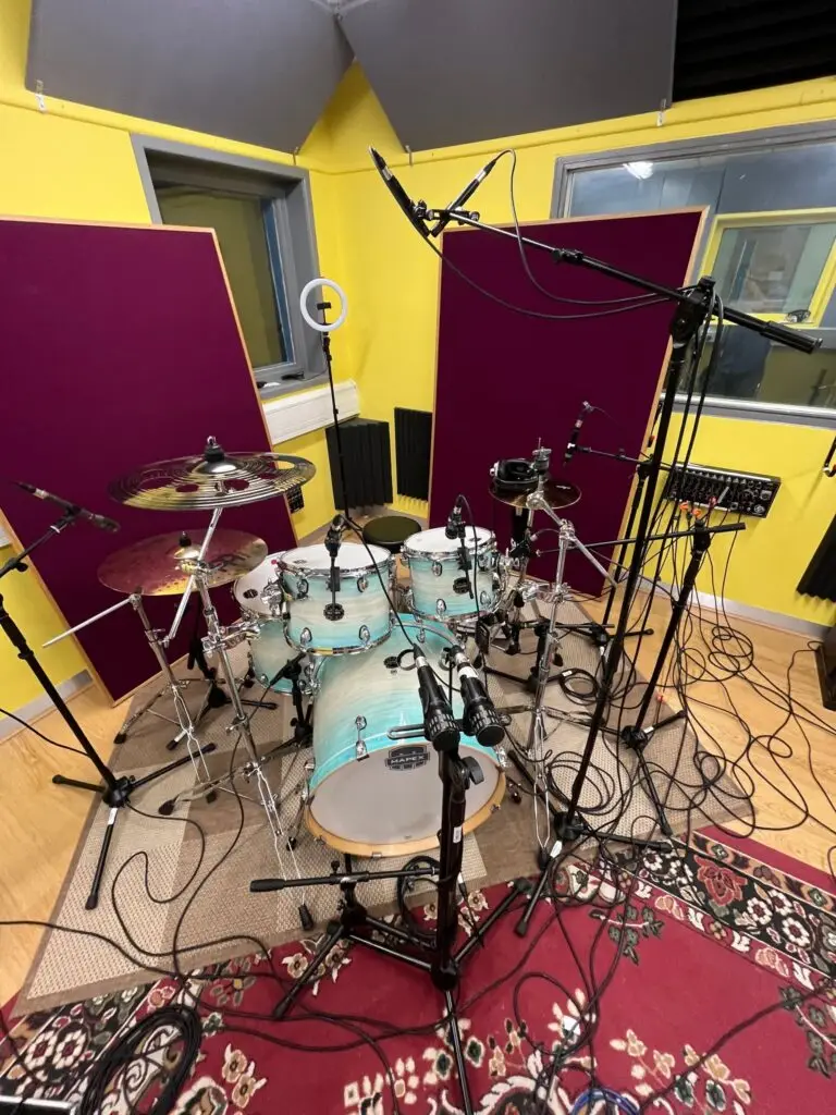 Drum kit in a recording studio